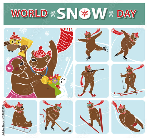 World snow day.Bear champion.Winter sports
