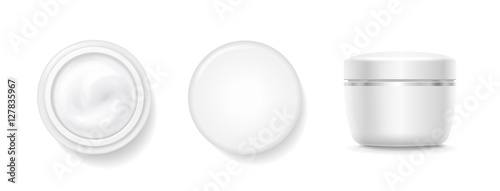 Blank cosmetic cream opened container top and side view