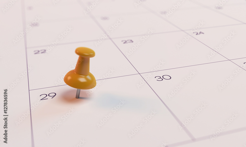 Calendar Yellow Pin day 29 Calendar Yellow Pin day 29