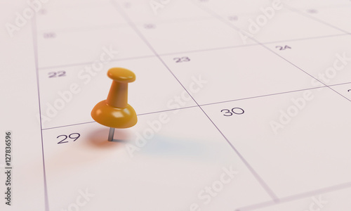 Calendar Yellow Pin day 29
