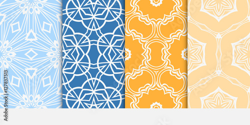 set of modern floral seamless pattern. vector. blue, orange color. for design invitation, wallpaper, cover card