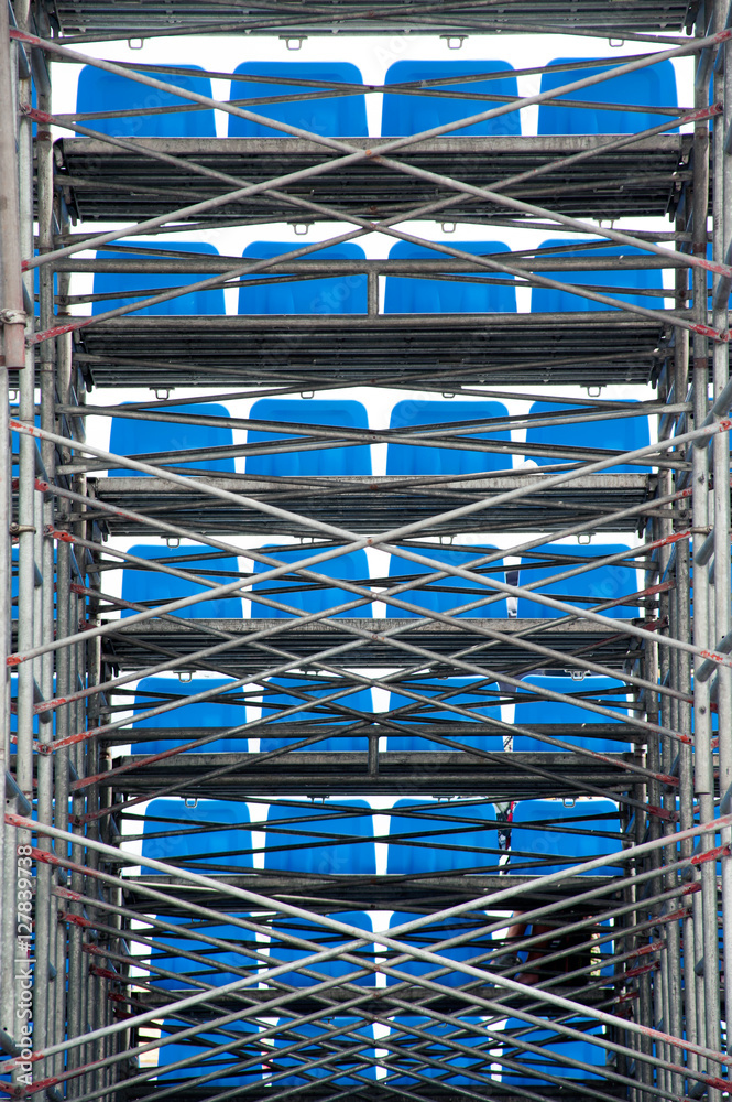 Portable bleachers row of the stadium. Portable bleachers row of the stadium.