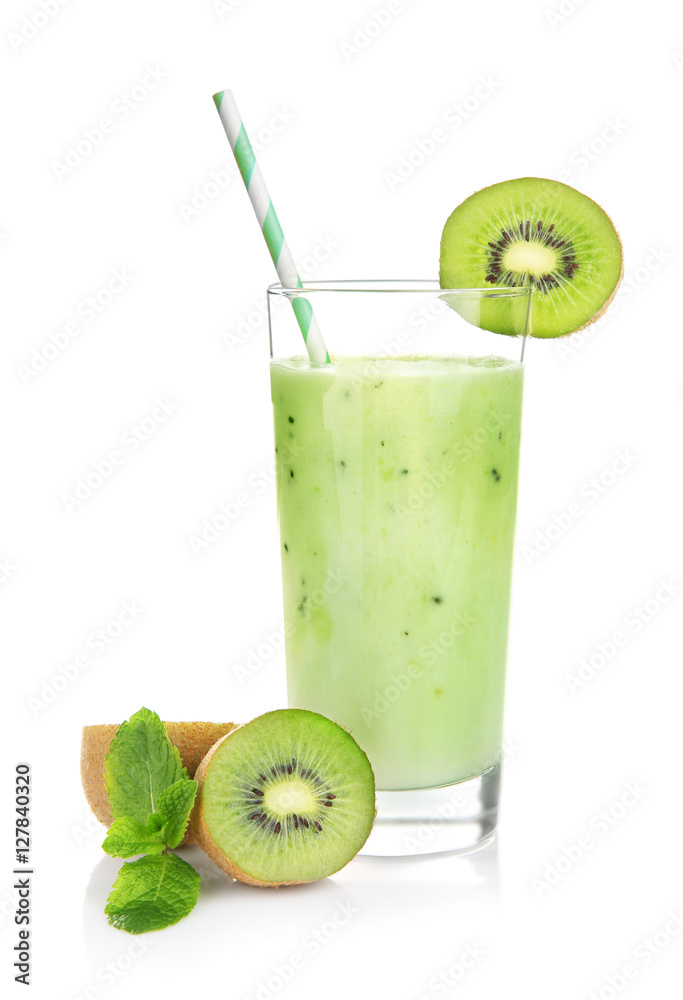 Kiwi milk shake on white background Kiwi milk shake on white background