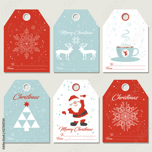 Set Christmas gift tags in retro style