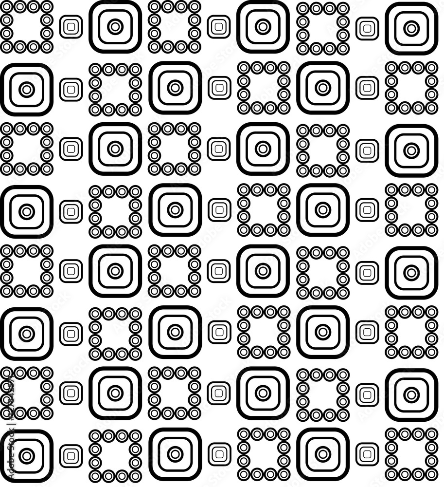 Fun geometric pattern with black and white squares and circles