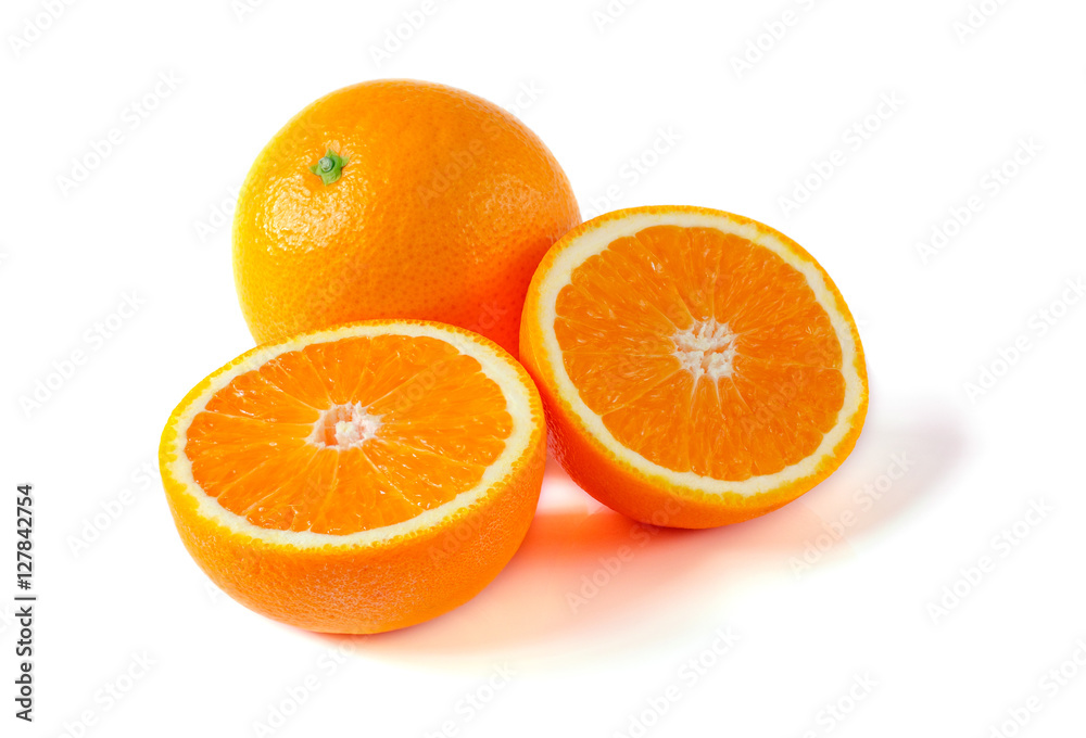 Orange fruit with half isolated on white background Orange fruit with half isolated on white background