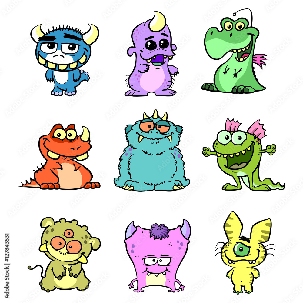 Fototapeta premium Monster Set mit niedlichen Cartoon Kreaturen