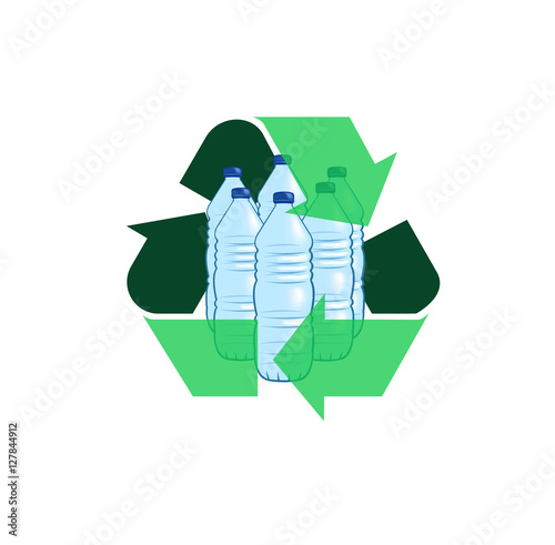 Vector image of water bottles with recycling symbol