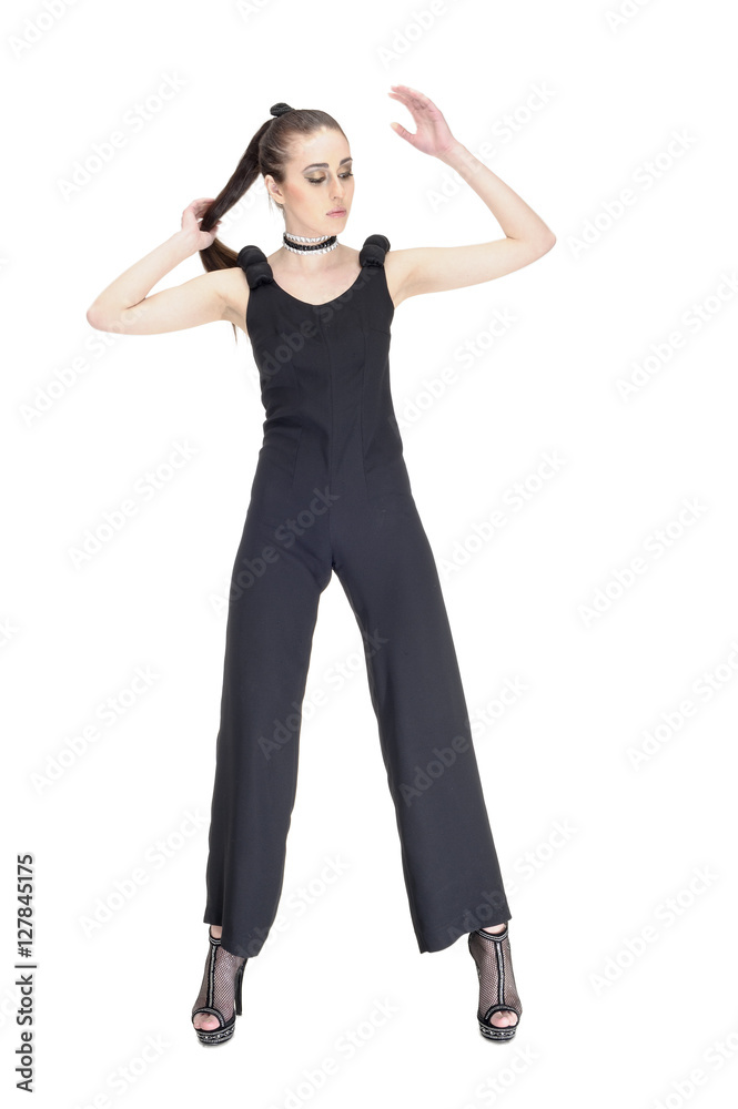 beautiful young fashion model with black dress in studio beautiful young fashion model with black dress in studio