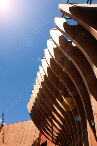 russian wooden structure detail against blue sky
