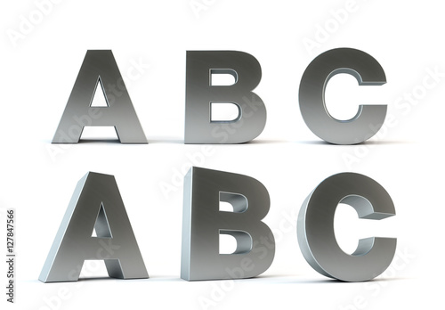 Letters metal A B C 3d rendering - PATH SAVE