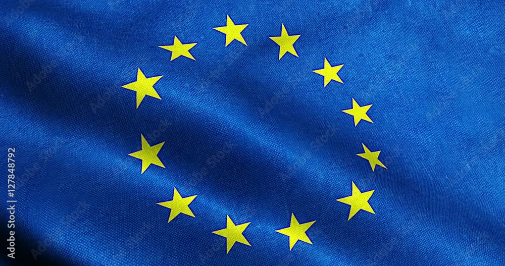 EU flag, euro flag, flag of european union waving, yellow star on blue background EU flag, euro flag, flag of european union waving, yellow star on blue background