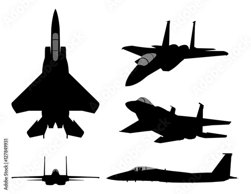 Obraz na plátne Set of military jet fighter silhouettes