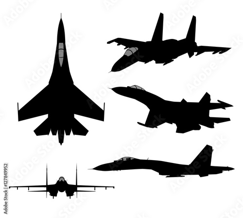 Set of military jet fighter silhouettes photo