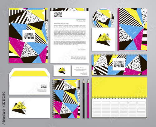 Corporate identity templates with neon colors.