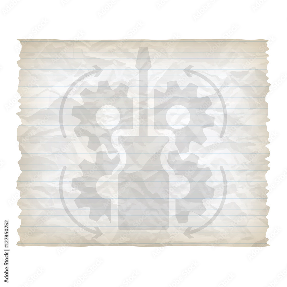Obraz premium Vector crumpled lined paper with screwdriver and cogwheels
