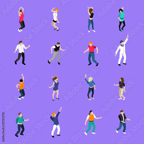 Dancing People Movements Isometric Icons collection 