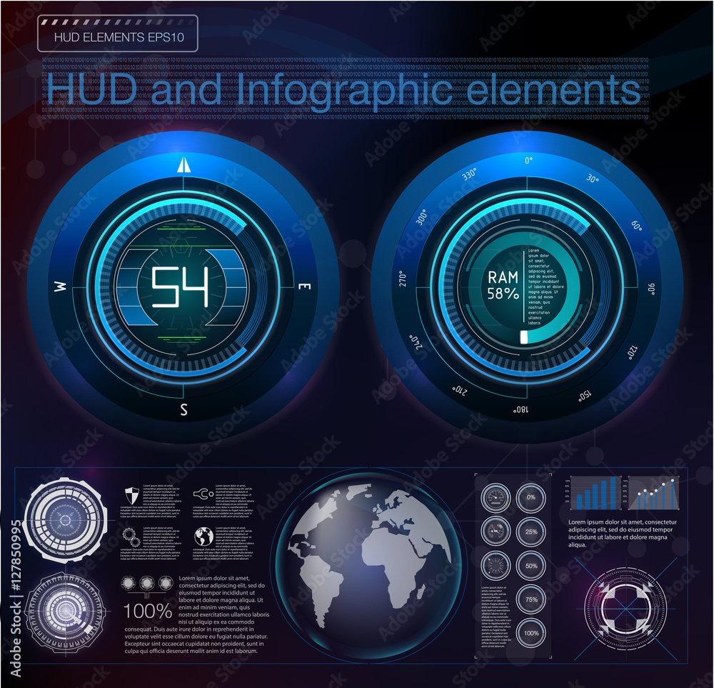 Abstract background with different elements of the hud. Hud elements,graph.Vector illustration.Head-up display elements for Infographic elements. Black and white. Abstract background with different elements of the hud. Hud elements,graph.Vector illustration.Head-up display elements for Infographic elements. Black and white.