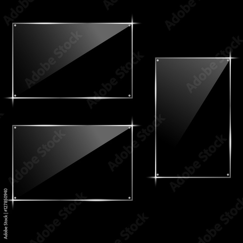 Horizontal and vertical rectangular glass black frame. Hi-tech modern design. Vector illustration.