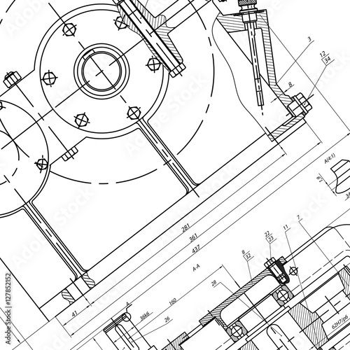 Mechanical Engineering drawing. Engineering Drawing Background. Vector.