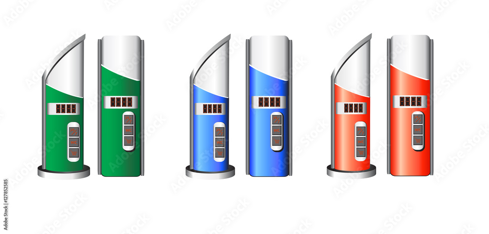 Information outer booth for gas station, petrol station. Advertising panel with mode and price information vector illustration. Information outer booth for gas station, petrol station. Advertising panel with mode and price information vector illustration.