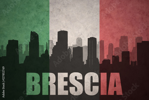 abstract silhouette of the city with text Brescia at the vintage italian flag