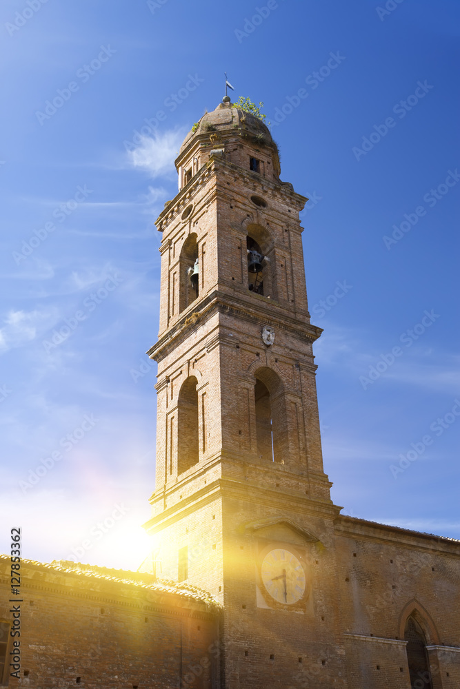 belltower on ancient building in Siena, Italy