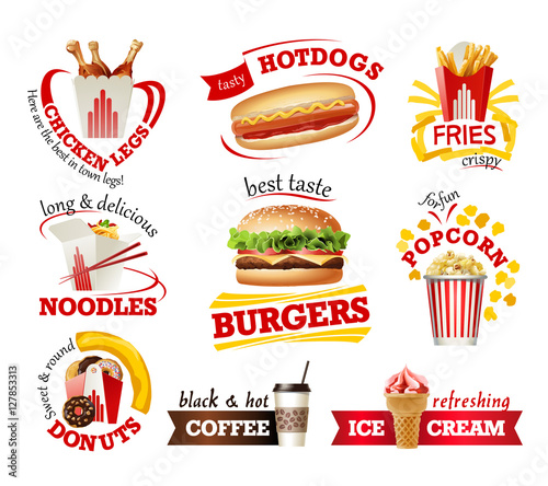 Set beautiful cartoon icons of fast food