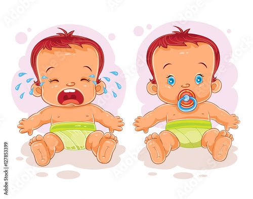 Vector illustration two baby in diapers