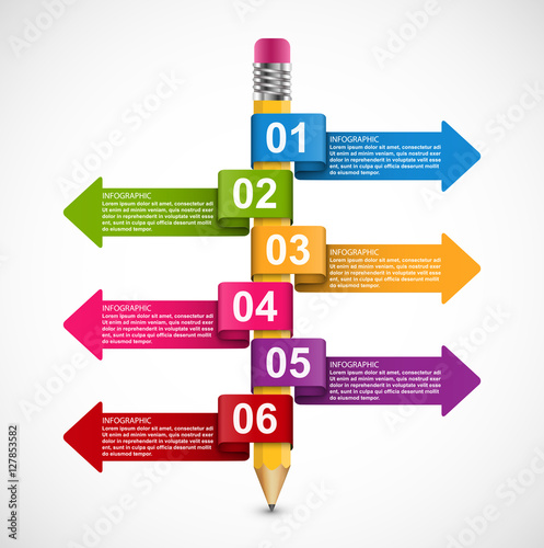 Infographics template with pencil and colored arrows.