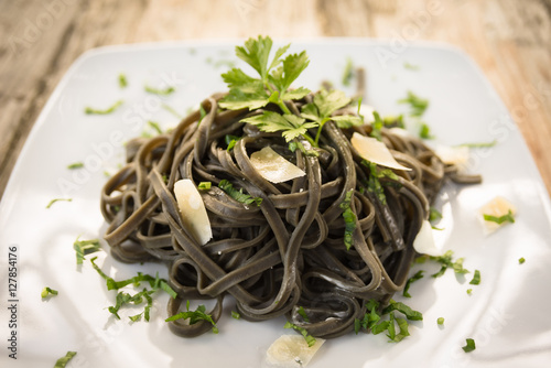 Tagliolini al nero di seppia, Ink Squid Pasta, Italian Cuisine photo