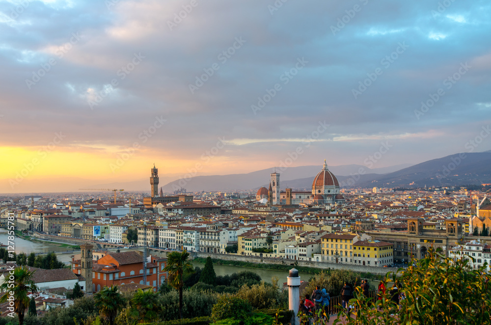 Landmarks in Florence at sunset, Tuscany, Italy
