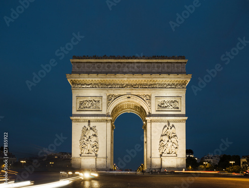 Triumphal arch. Paris. France. View of Place Charles de Gaulle. Famous touristic architecture landmark in summer night. Napoleon victory monument. Symbol of french glory. World historical heritage. © sergiymolchenko