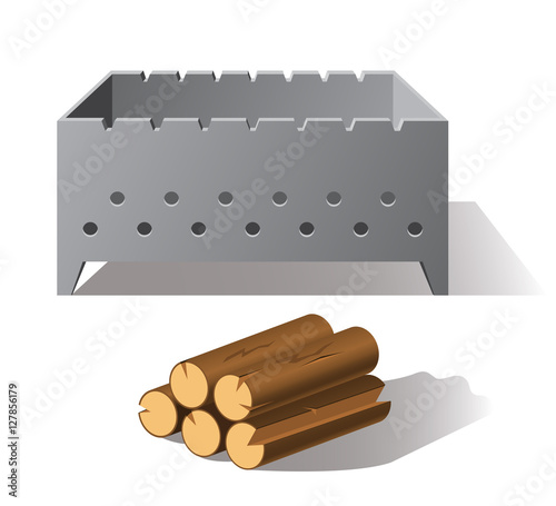 Brazier and firewood isolated on white background. Vector illust