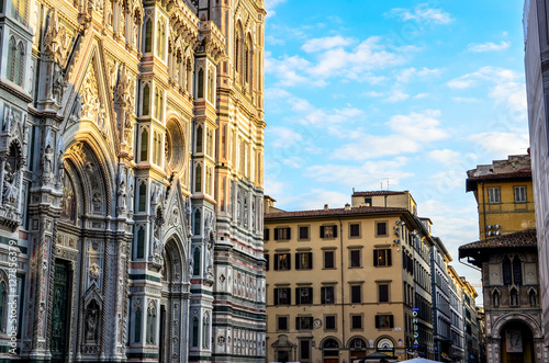 The back entrance of the Florence Cathedral in the Piazza del Duomo in Tuscany, Italy