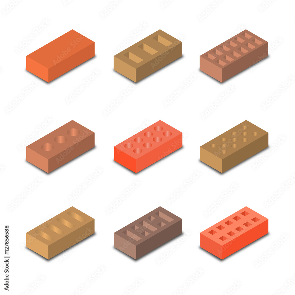 Fototapeta premium A set of isometric bricks, vector illustration.