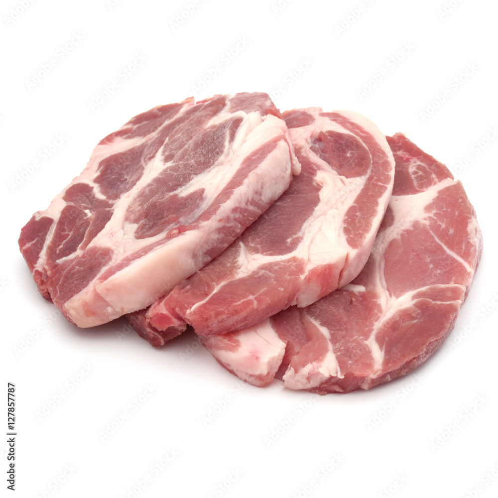 Raw pork chop meat isolated on white background cutout