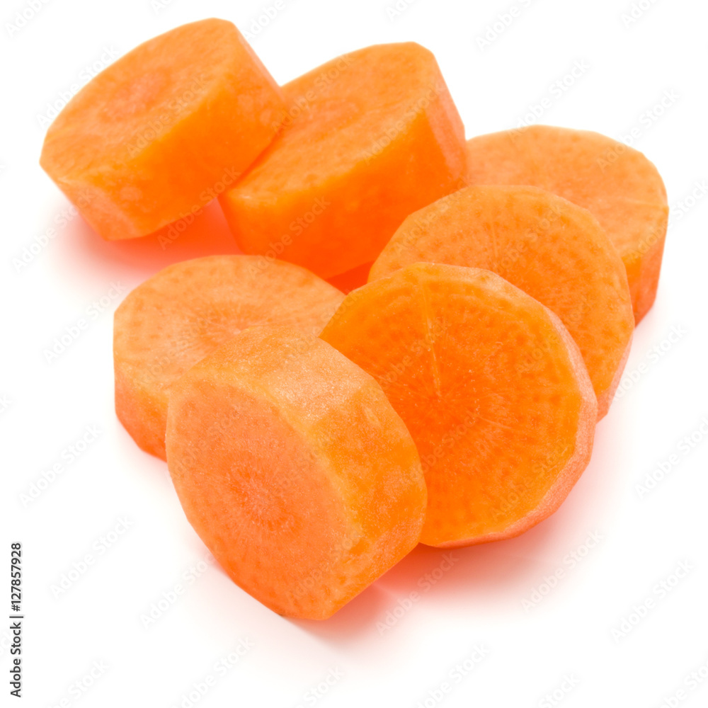 Chopped carrot slices isolated on white background cutout Chopped carrot slices isolated on white background cutout