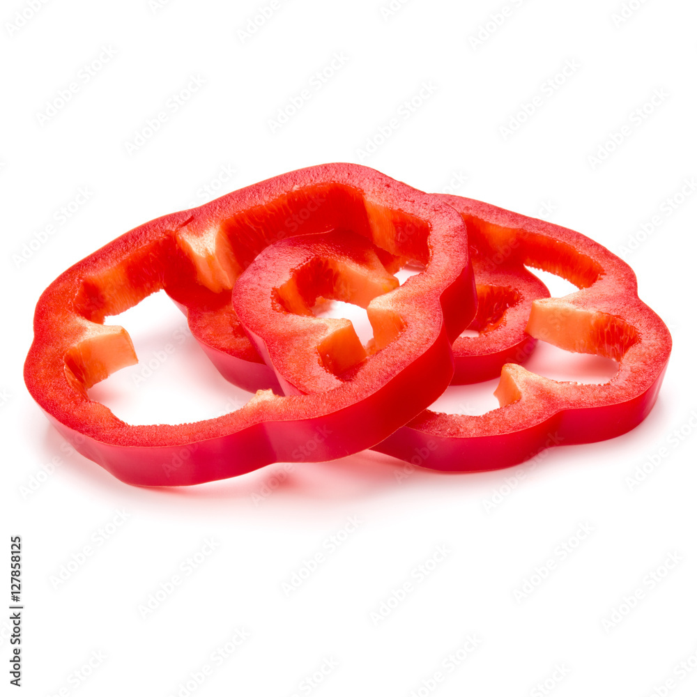 Red sweet bell pepper slices isolated on white background cutout Red sweet bell pepper slices isolated on white background cutout
