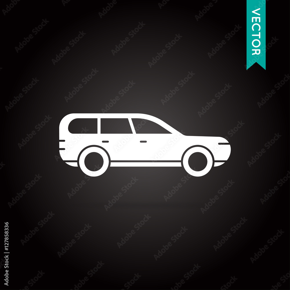 Car Icon Vector White on Black Car Icon Vector White on Black