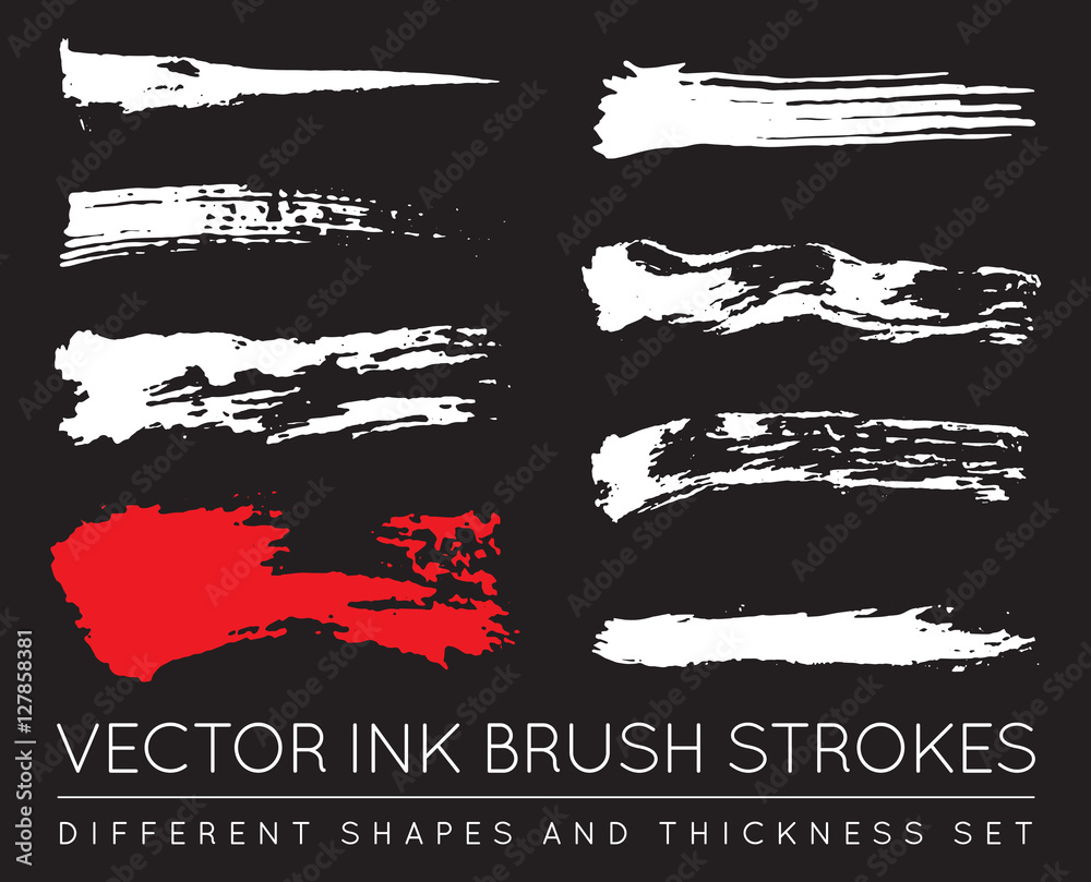 Set of Vector Black Pen Ink Brush Strokes. Grunge Ink Brush Stro Set of Vector Black Pen Ink Brush Strokes. Grunge Ink Brush Stro