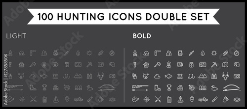 Set of Thin and Bold Vector Hunting Camping Sport Elements Illus