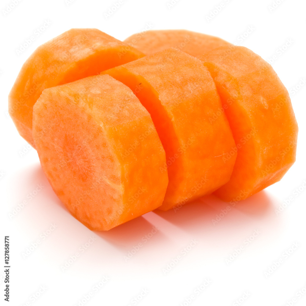 Chopped carrot slices isolated on white background cutout Chopped carrot slices isolated on white background cutout
