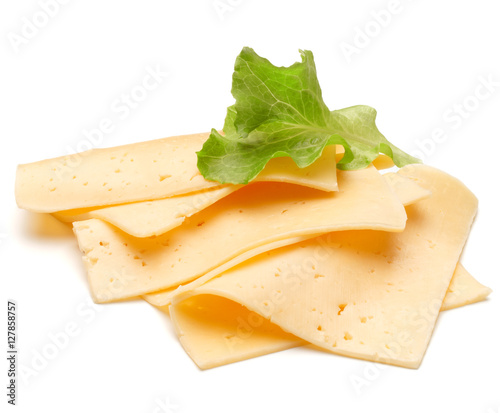 cheese slices and salad leaves isolated on white background cut