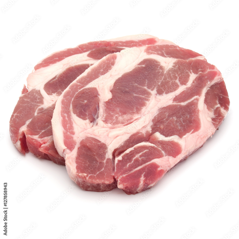 Raw pork chop meat isolated on white background cutout