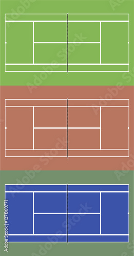 Tennis courts set. Top view vector illustration.