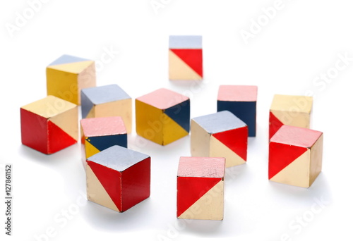 IQ test, Intelligence, old cubes in color isolate on white