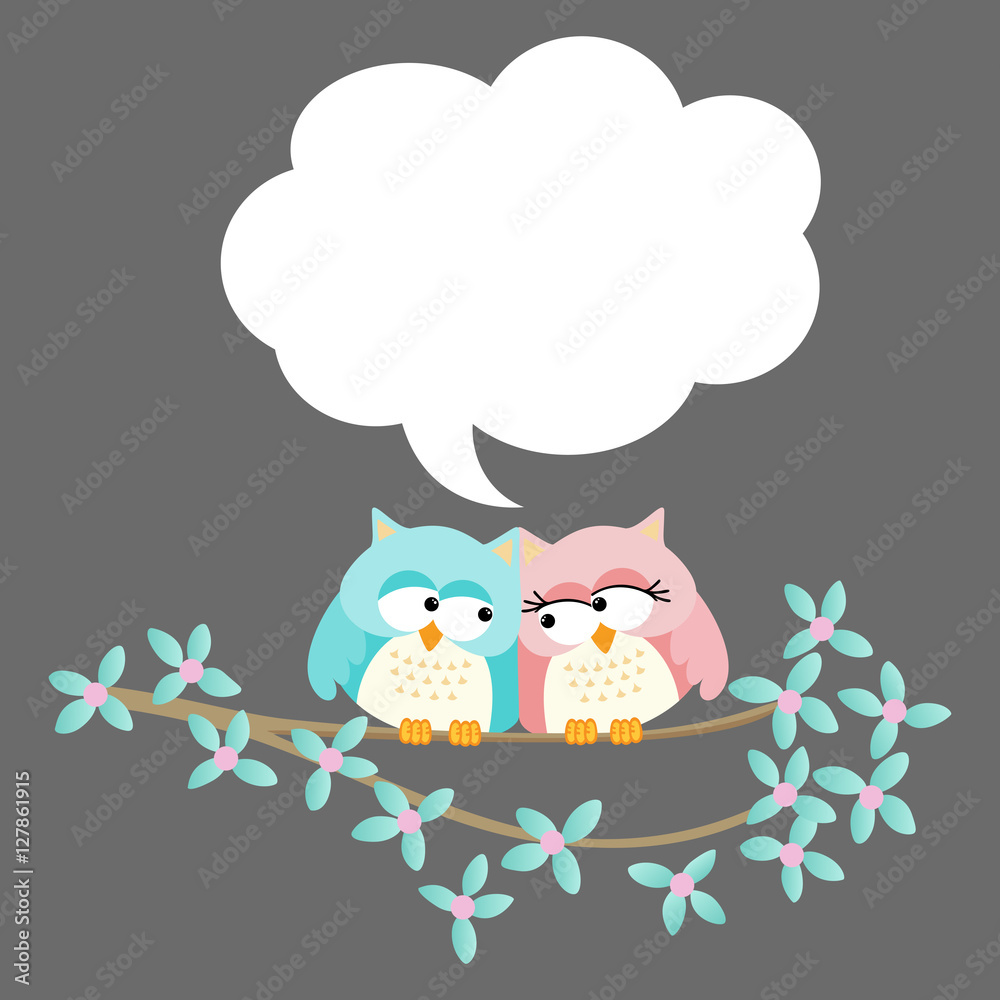 Cute owl couple with speech bubble background
Cute owl couple with speech bubble background