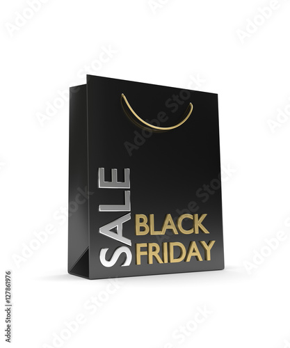 3d rendering of shopping bag and discount percent sign over whit