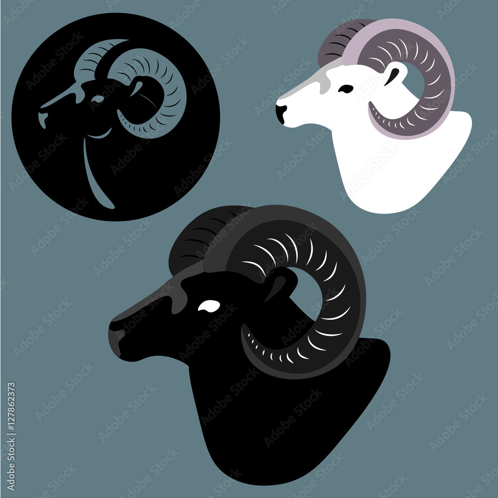 3 goat, ibex, set of element, logo